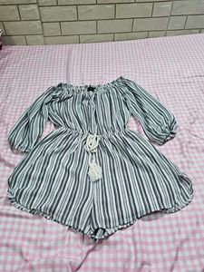 Boho Chic Striped Off-the-Shoulder Romper