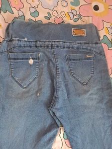 Blue Denim Jeans with Zipper Ankle Detail