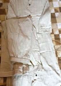 ANOUK BEIGE COTTON KURTA SET | SIZE S