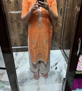 Vibrant Orange Embellished Kurta
