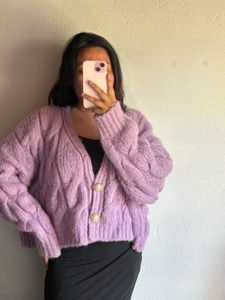 Chunky Knit Lavender Cardigan