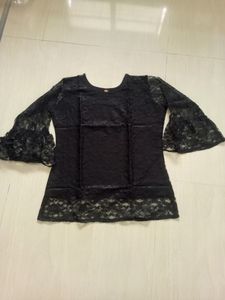 Black Flower Net Material Top..