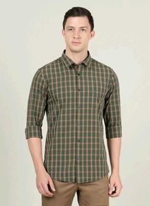 Crocodile Green Checkered Slim Fit Shirt