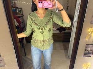Boho Embroidered Green Top