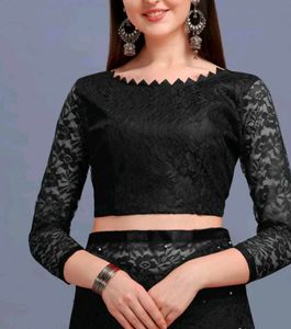 Elegant Black Pearl Embellished Saree