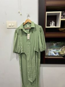 Sage Green Tie-Front Shirt Dress