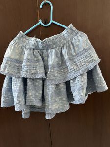 Blue Tiered Lace Mini Skirt