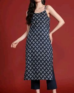 Stylish Navy Blue Printed Kurta n bottom