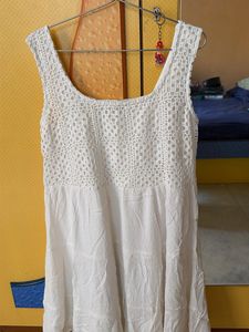 White Crochet Detail Sleeveless Dress
