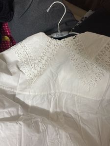 White Lace Collar Button-Up Shirt