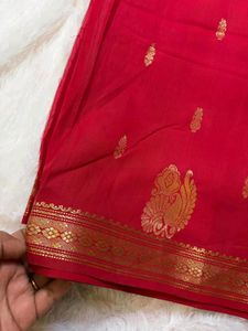 Vibrant Red Saree with Gold Motifs