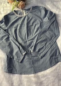 Striped Blue Casual Long Sleeve Top