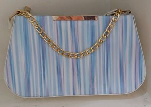 Stylish Striped Clutch Bag with Gold Chain