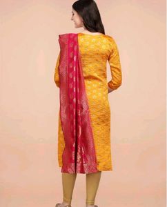 New Yellow kurta Set with Pink silk Dupatta