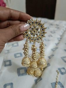 Exquisite Pearl &amp; Kundan Jhumka Set