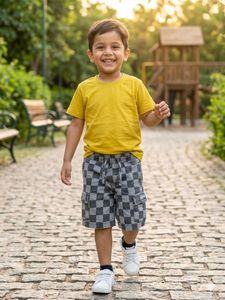 Boys Yellow T-Shirt & Checkered Shorts Set
