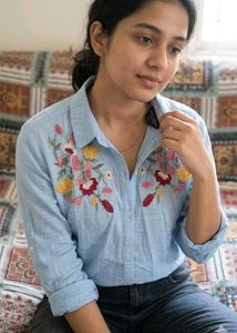 Embroidered Blue Cotton Shirt
