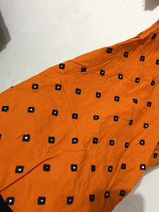 Vibrant Orange Embroidered dhoti Kurti