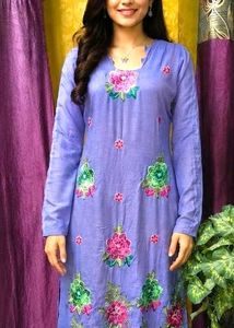 Cotton Embroidery Top Kurti-Rose Flower Stone Work
