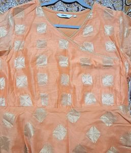 Peach Kurta with Gold Print