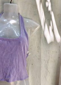 Lavender Ribbed Halter Neck Crop Top