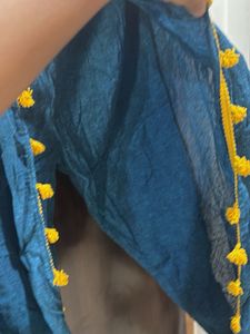 Embroidered Tomato Red Kurta Set with Blue Pants