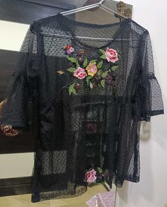 Elegant Black Embroidered Sheer Top
