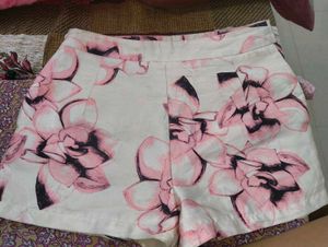White Floral Print Shorts