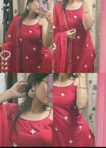 Elegant Red Embroidered Kurta Set