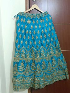 Elegant Blue &amp; Gold Embroidered Lehenga Choli