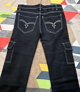Black Denim Cargo Pants