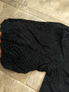 Black Embroidered Puff Sleeve Top