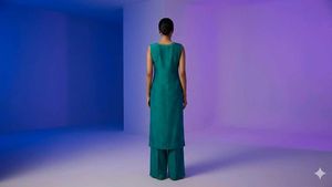 Elegant Teal Kurta Set with Embellished Neckline