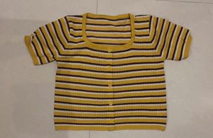 Striped Button-Up Knit Top
