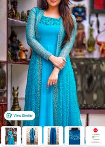 Elegant Blue Kurta Set with Lace Jacket 2pc XL