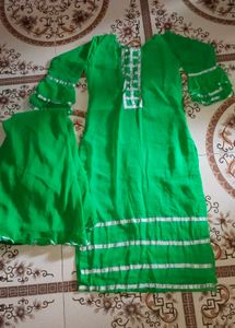Elegant Green Suit with Silver Lace Work