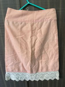 Chic Peach Skirt with Handmade Crochet Lace Trim