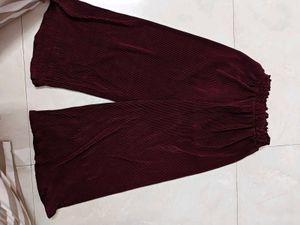 Maroon Pleated Jumpsuit with Cold Shoulder