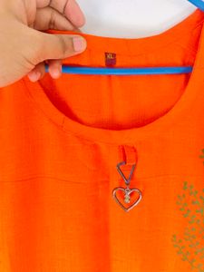 Orange Printed Kurti