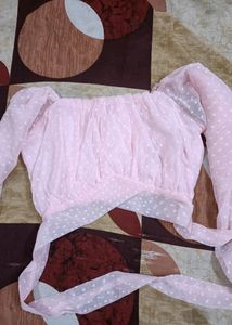 Georgette Puff Sleeve Crop Soft Colour Top