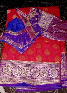 Vibrant Red Saree with Brocade Blouse