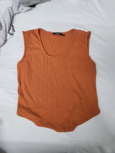 Ribbed Sleeveless Orange Crop Top