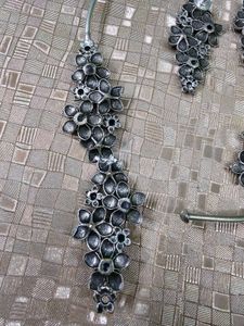 Oxidised Silver Jhumka &amp; Necklace Set