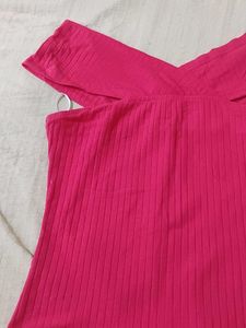 Hot Pink Ribbed Off-Shoulder Top