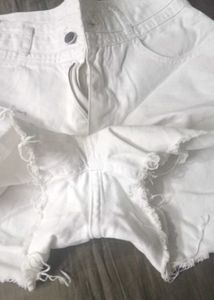 White High Waist Denim Shorts Raw Hem Summer Must