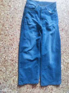 Blue Denim Wide Leg Jeans