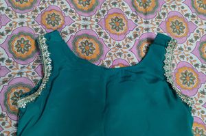 Embroidered Teal Kurta Set with Palazzo(bust32-34)