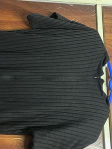 Black Ribbed Jumpsuit with Drawstring Waist