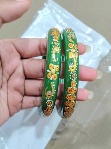 Green Hand-Painted Pure Lac Bangles