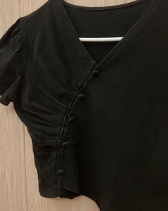 Black V-Neck Ruched Blouse